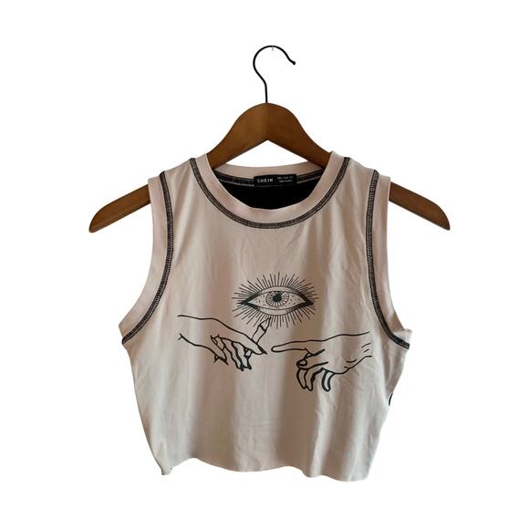 SHEIN cream/black cropped tank top with Eye and Hand graphic —size S - Picture 2 of 5